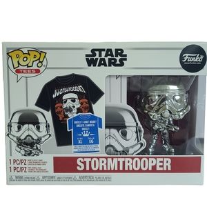 Funko POP Star Wars chrome StormTrooper Action Figure Plus Tshirt Size XL